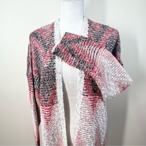 Lucky Brand Chevron Knit Southwestern Knit Fringe Duster Open Front Sweater L - Picture 6 of 13